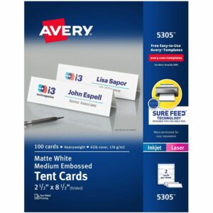 Avery® Tent Cards, 2-1/2" x 8-1/2" , Embossed Border, 100ct (5305)