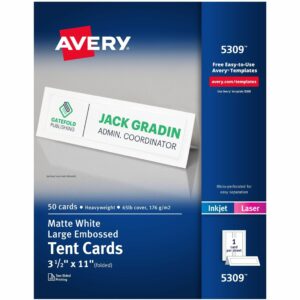 Avery® Tent Cards, 3.5" x 11" , Embossed Border, 50ct (5309)