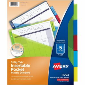 Avery® Big Tab Insertable Plastic Dividers with Pocketsfor Laser and Inkjet Printers
