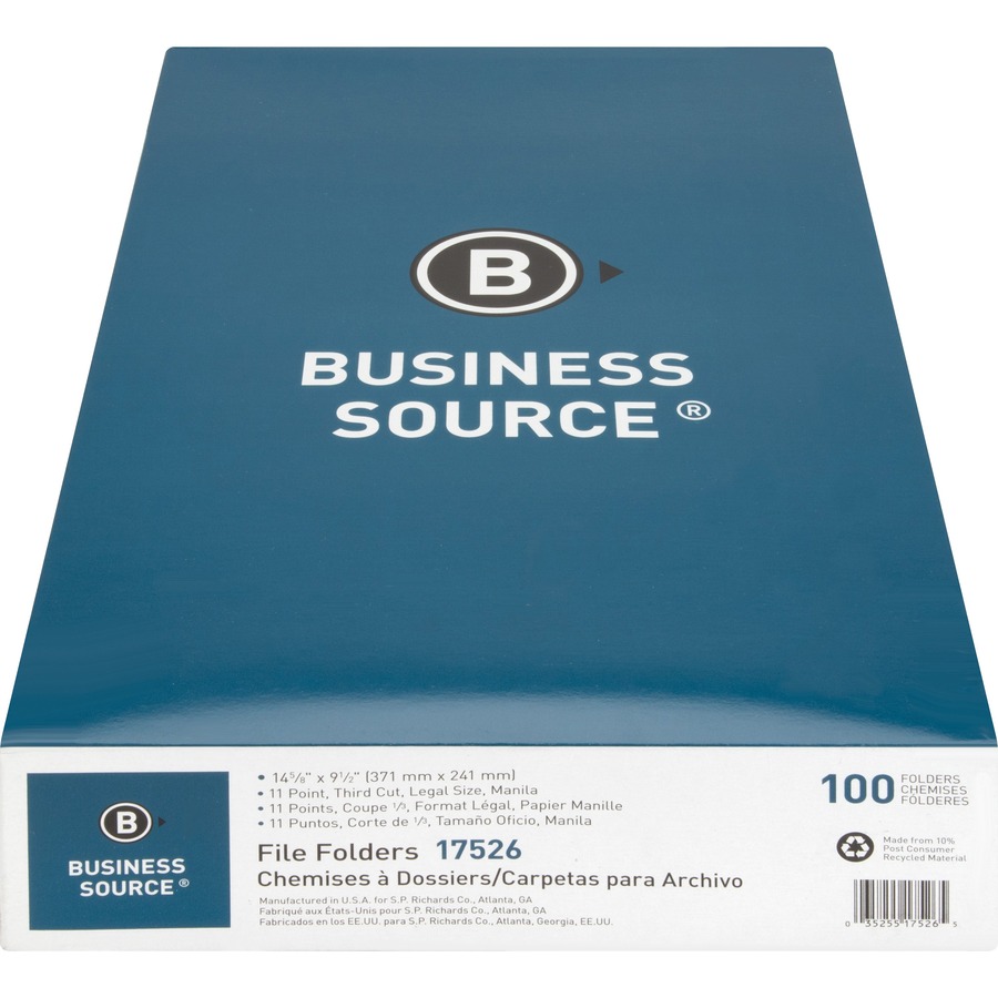 Business Source 1/3 Tab Cut Legal Recycled Top Tab File Folder - Image 3