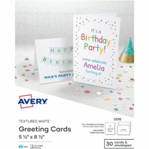 Avery® Half-Fold Greeting Cards, Textured, Uncoated, 5-1/2" x 8-1/2" , 30 Cards (3378)